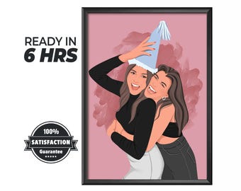 Custom Best friend Portrait - Best Friend Gift, Birthday Gift, Custom Illustration from Photo, Digital Portrait, Personalized Drawing