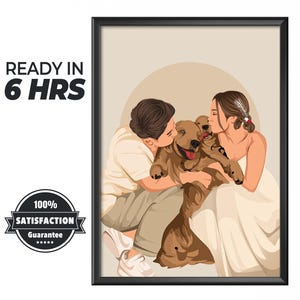 Custom Family Portrait with dog, Cartoon Portrait, Gift For family, Faceless Portrait Print, personalized gift , Portrait From Photo, couple