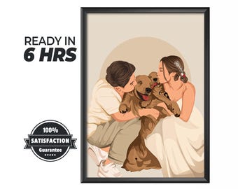 Custom Family Portrait with dog, Cartoon Portrait, Gift For family, Faceless Portrait Print, personalized gift , Portrait From Photo, couple