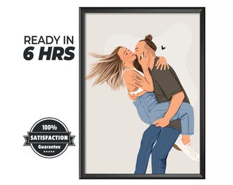 Couple Portrait From Photo, Birthday Gift For Him, Custom Portrait, Faceless Portrait, Personalized Gift For Boyfriend