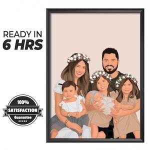 Aangepast familieportret, cartoonportret, cadeau voor kerst, anonieme portretafdruk, familieillustratie, portret van foto, familiefoto