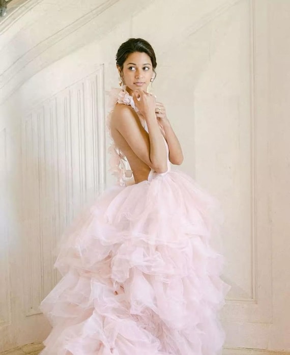 Elegant Light Pink Long Train Maxi Tulle Dress, Fluffy Tiered Halter  Backless Tulle Dress,women Evening Party Dress, Photoshoot Dress. - Etsy  Australia