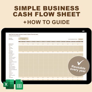 Simple Cashflow template, Cashflow statement, 12 month Cash flow statement, Cash flow analysis, Small business cash flow spreadsheet