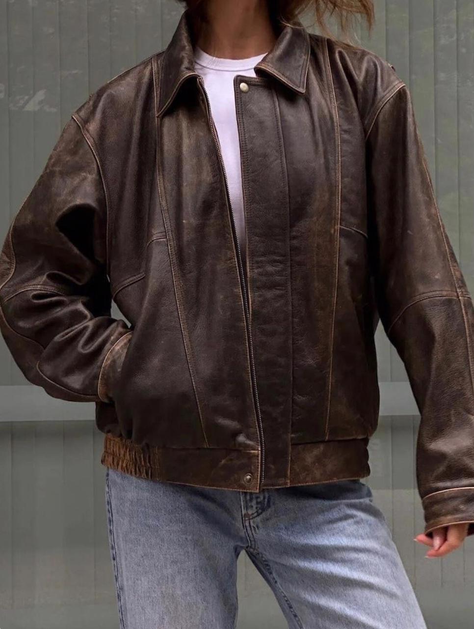 Womens Oversized Real Lambskin Leather Jackets Zip Up Trendy Bomber Motorcycle Jacket