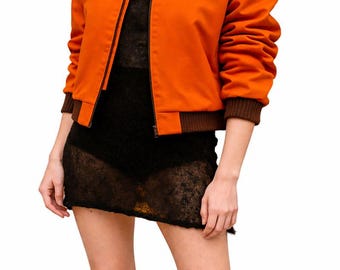 Burnt Orange Bomber Jacket – Women’s Casual Streetwear