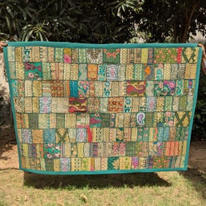 Handmade Patchwork Tapestry Wall Hanging – Vintage Embroidered Textile Art, India (40x60 inches)