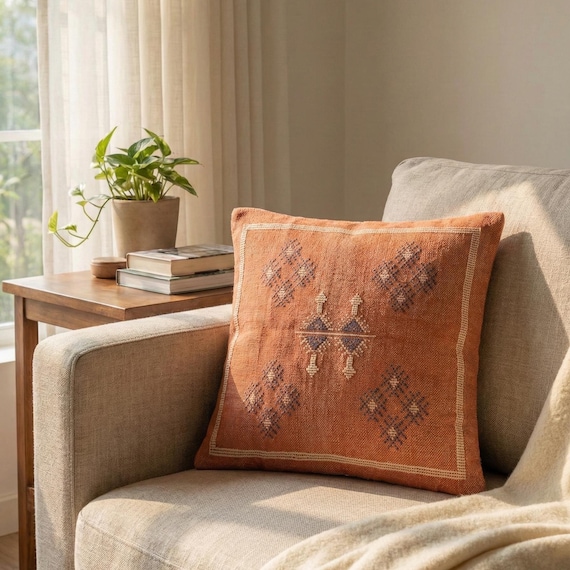 Sabra Handmade Cotton Cushion Cover 18x18 Inch | Boho Pillow Cover | Moroccan Tribal Geometric Throw Pillow | Rustic Handmade Home Decor