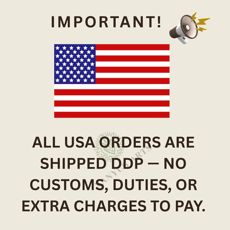 May include: Image with the text "IMPORTANT!" and the American flag. Below the flag, the text reads "ALL USA ORDERS ARE SHIPPED DDP - NO CUSTOMS, DUTIES, OR EXTRA CHARGES TO PAY."