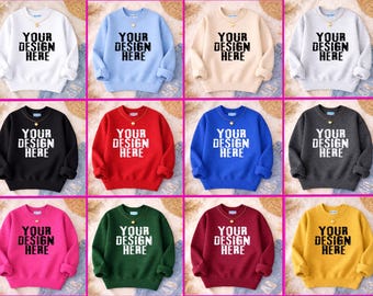 Maqueta Gildan 18000: sudadera plana, 27 colores reales, producto digital para impresión bajo demanda y tiendas online