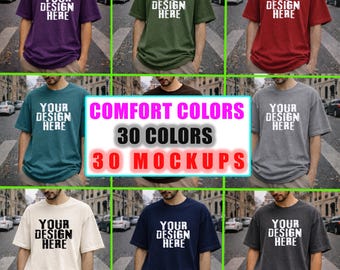 Maqueta de camiseta X40 Comfort Colors 1717, paquete, estilo de vida masculino, ropa urbana para hombre, minimalista, camiseta neutra extragrande, alta resolución, descarga PNG para POD