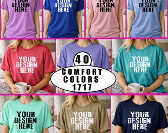 Paquete de maquetas de camisetas Comfort Colors 1717, maqueta de camiseta frontal, maqueta Pepper C1717, maqueta de camiseta negra marfil, impresión a pedido, maqueta de modelo