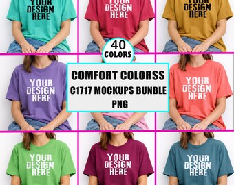 Maquetas de Comfort Colors 1717, paquete de camisetas, paquete Comfort Colors 1717, maqueta POD de 40 colores, paquete de maquetas CC de camisetas con estética bohemia