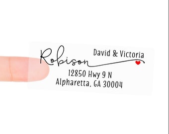 CLEAR Return Address Labels - Custom Printed Mailing Stickers, Frosted Transparent Return Address Label Sheets, Red accent heart