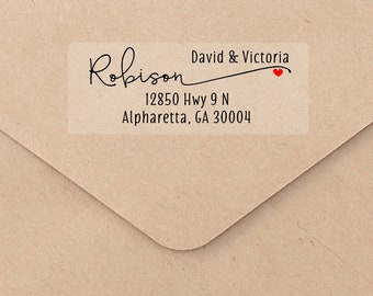 CLEAR Address Labels - Mailing Stickers, Frosted Transparent Custom Printed Return Address Label Sheets, Red heart, 30 labels per sheet