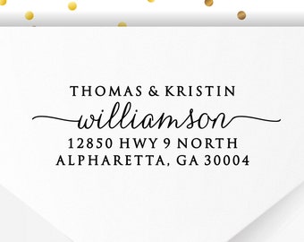 Return Address Stamp, Custom Self Inking Address Stamp, Calligraphy Stamp, Wedding Stamp, Return Address Labels, Personalized Stamp TJCP2770