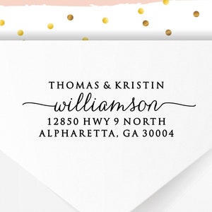 Timbro per indirizzo di ritorno o etichette bianche per indirizzo per biglietti di auguri natalizi, timbro autoinchiostrante personalizzato, timbro in gomma personalizzato