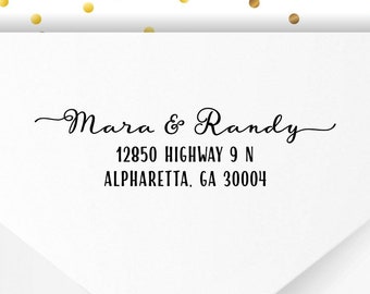 Self Inking Stamp or Custom Printed Address Labels,  Calligraphy with Tails - Personalized Rubber Stamp for Wedding Invites