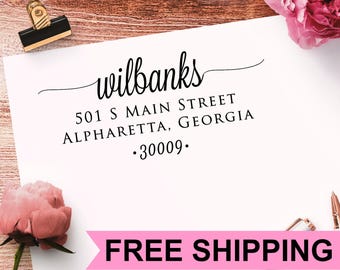 Return Address Stamp, Custom Stamp, Script Font with Long Swashes Custom Self Inking Return Address Stamp, Address Labels LVTJ2770