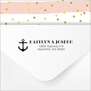 Adresstempel, zelfinktende of retouradreslabels - nautisch anker voor strand, kust, zee, cruisehuwelijksthema
