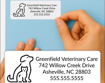 Return Address Labels for Animal Hospital, Veterinary Clinic, Dog Cat Shelter Rescue, White Custom Personalized Business Stickers