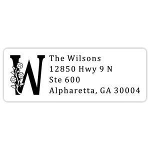 Address Labels, White Custom Printed Return Address Labels, Personalized Stickers with Your Address, Floral Monogram Initial - for envelopes