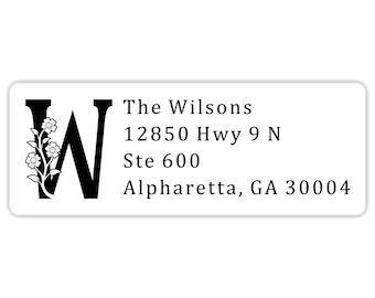 Address Labels, White Custom Printed Return Address Labels, Personalized Stickers with Your Address, Floral Monogram Initial - for envelopes