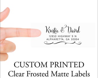 Personalized Clear Matte Return Address Labels - Wedding Invitation Envelopes, Custom Stickers - Business, Personal Mail (Calligraphy)