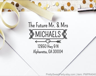 Address Stamp for Wedding Invitations, Self Inking, Personalized Custom Return Address Stamper, Heart Arrow PMPR4040