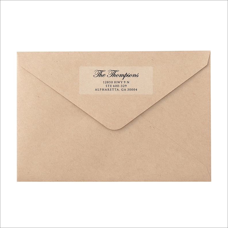 CLEAR Address Labels Mailing Stickers, Frosted Transparent Custom Printed Return Address Label Sheets Edwardian Script, Wedding image 1