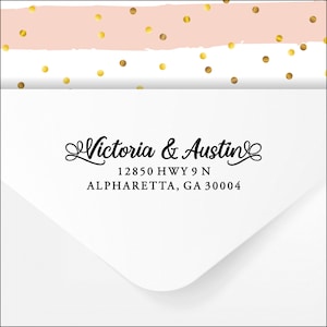 Adresstempel, aangepaste zelfinktende stempel, gepersonaliseerde retouradresstempel, bruiloftsstempel voor RSVP-envelop, rubberen stempel VIL2773