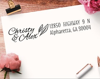 Return Address Stamp, Pre Inked Self Inking Custom Personalized Address Stamp - Leaf Design - ALBR2773