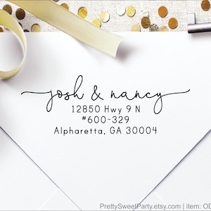 Retouradresstempel, zelfinktadresstempel, lettertype met kleine letters, cursief lettertype. Bijpassende adreslabels beschikbaar