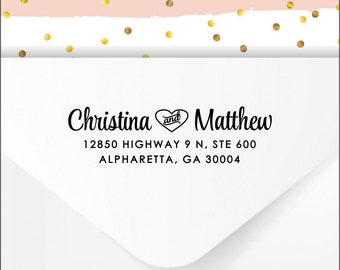 Address Stamp, Personalized Self Inking Rubber Stamper or Custom Printed Return Address Labels for Wedding, Heart SWHRT2770