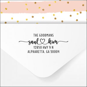 Adresstempel, zelfinktende retouradresstempel, retouradreslabels - cursief lettertype met hart, aangepaste bruiloftsstempel