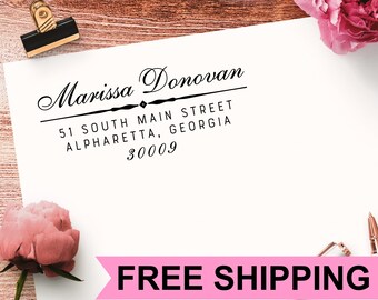 Custom Calligraphy Return Address Stamp Self Inking, Personalized Script Stamper or Address Label Stickers | Wedding Gift, Housewarming
