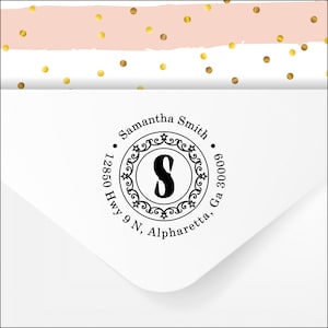 Eerste stempel monogram, unieke rubberstempel, zelfinktende stempel, ronde cirkelstempel, gepersonaliseerde stempel aangepast retouradres