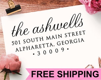 Personalized Return Address Stamp: Elegant Script, Self-Inking Stamper or Address Labels, Stickers