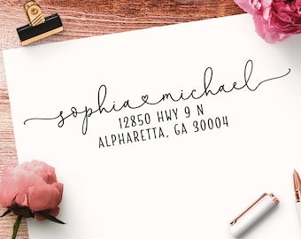 Custom Self-Inking Return Address Stamp or Personalized Label Stickers: Cursive Script, for Wedding Invitations