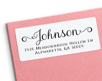 Personalized Home Address Labels: Custom Stationery Stickers Curly Script