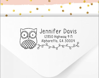 Owl Return Address Stamp or Labels: Personalized Self Inking Stamper