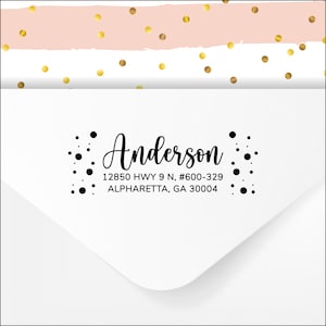 Address Stamp or Return Address Labels - Custom Address Stamp - Calligraphy Stamp - Wedding Stamp - Dots - Whimsical Return Address Stamper