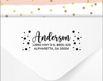 Address Stamp or Return Address Labels - Custom Address Stamp - Calligraphy Stamp - Wedding Stamp - Dots - Whimsical Return Address Stamper