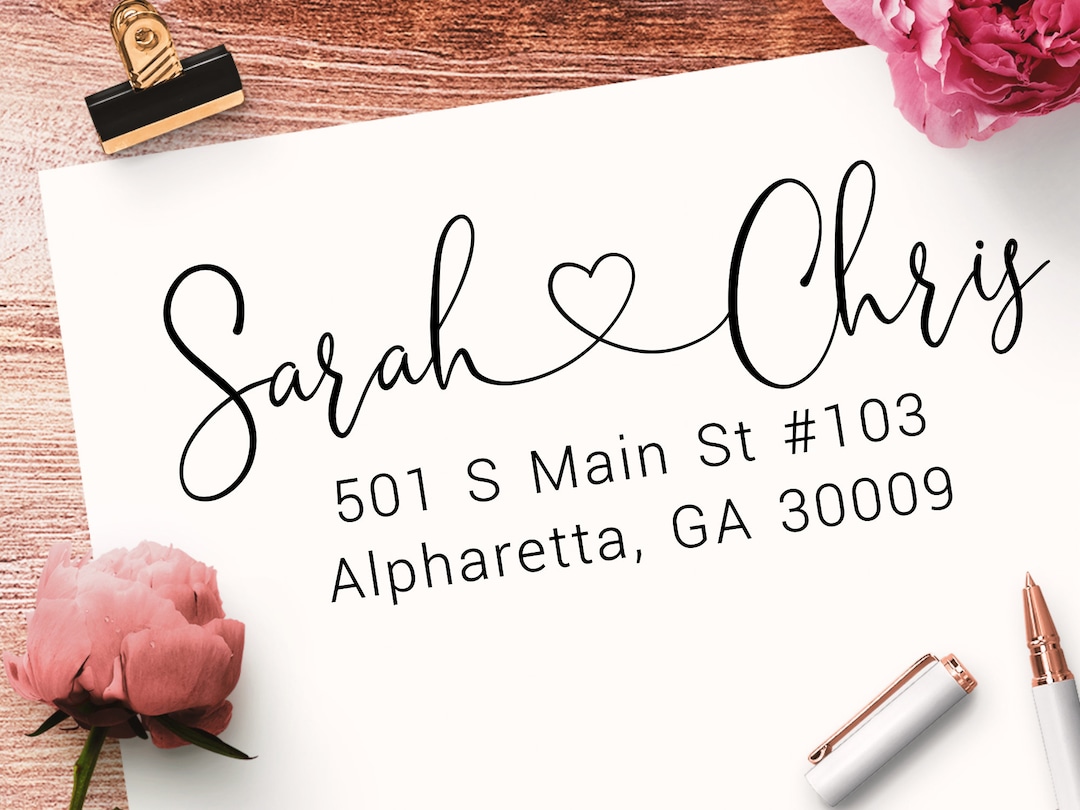 Custom Address Stamp: Calligraphy Heart, Self-inking Stamper or Labels ...