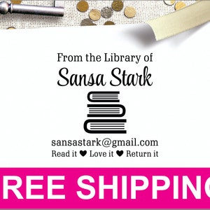 From The Library of - Rubber Stamp for Books, Book Belongs To Stamper - Teacher Gift - LIB4040
