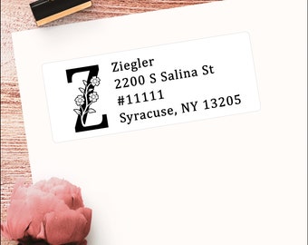 Floral Monogram Return Address Labels Custom Printed, Personalized Initial Stickers | Wedding