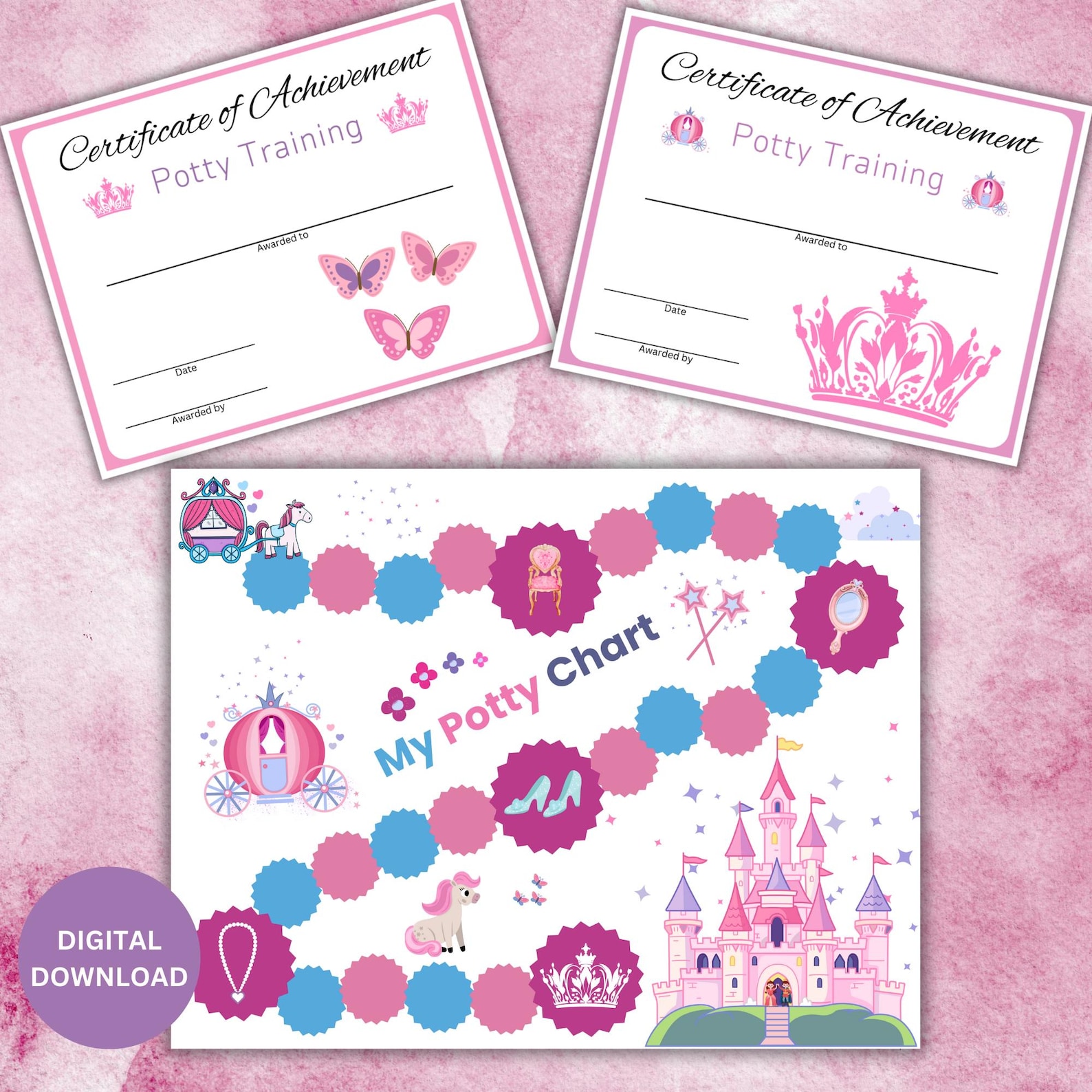 Princess Potty Training Chart Bundle, Certificates of Achievement