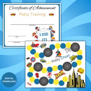 Superhero Potty Training Chart + Certificate | Printable Sticker Sheet | Digital Download | Reward Chart for Boys,