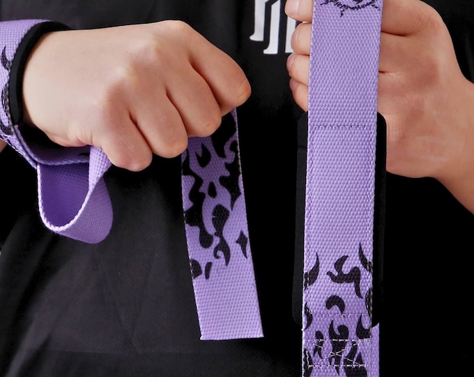 Anime Lifting Straps: Purple Flame Powerlifting Wrist Wraps for Deadlifts & Crossfit