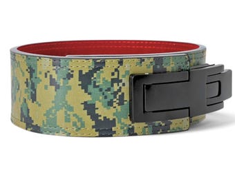 Camo Leather Lever Belt: Weightlifting Gym Belt for Men