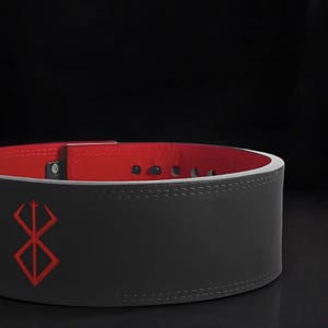 Close up view of Berserk weightlifting belt. Anime powerlifting belt.